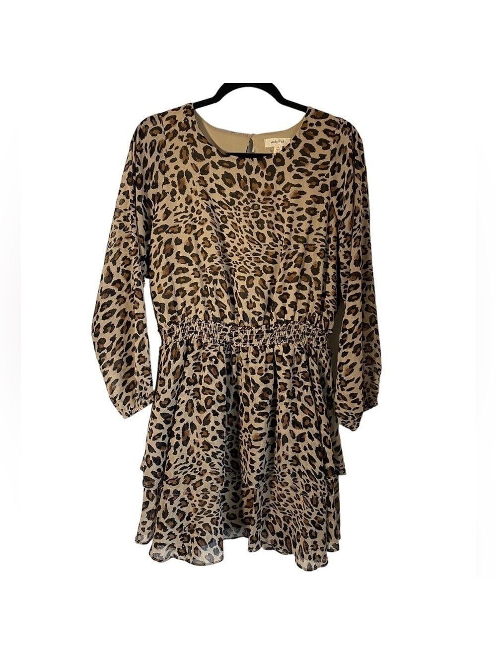 Sandy and Sid Mini Dress Small Animal Print Sheer Lined Elastic Waist & Wrist